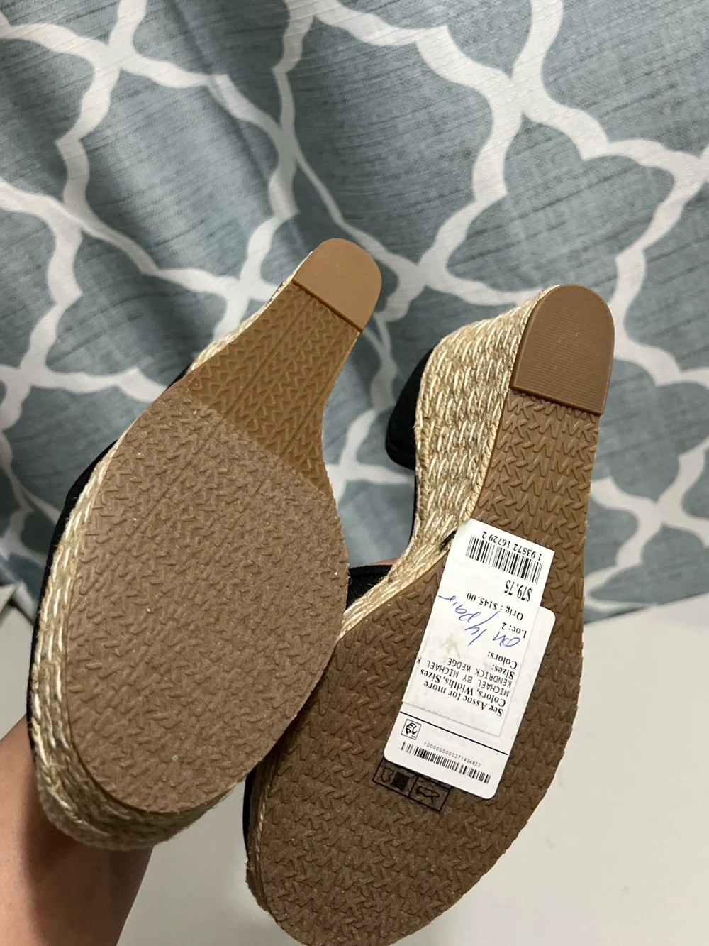 Michael Kors Black Espadrille Wedge Sandals with Gold Buckle